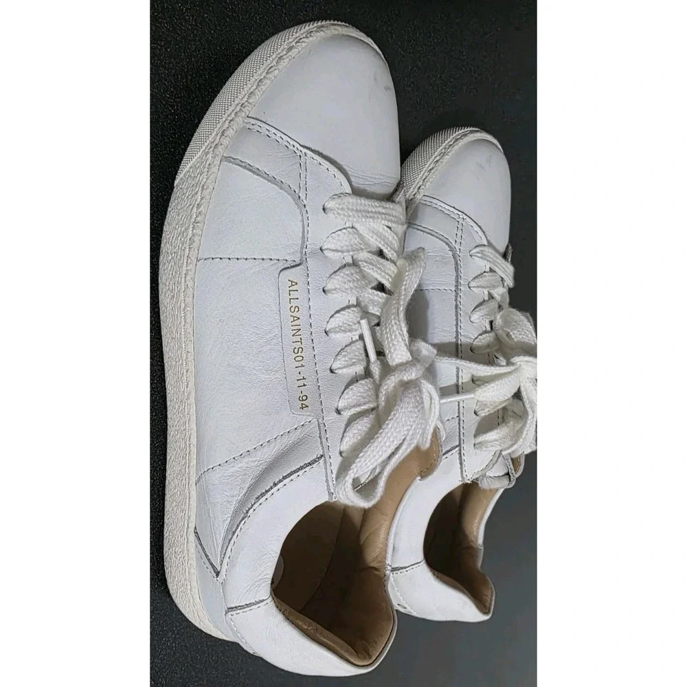 ALLSAINTS‎ Sheer Low Top White Leather Casual Sneakers Women Shoes 6/35 Lace Up